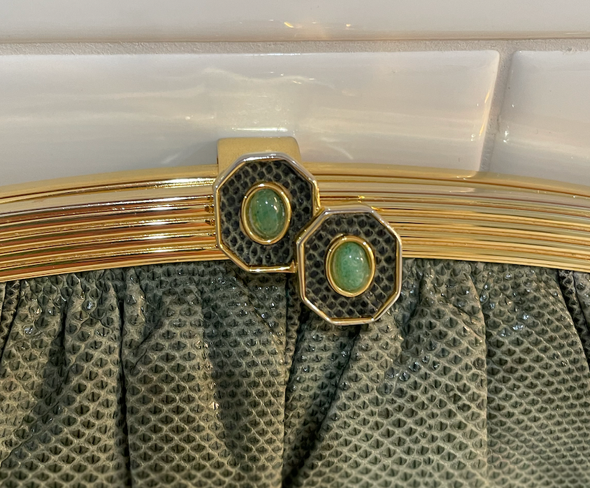 Gifting Vintage Judith Leiber Handbag Green Snake Skin Crossbody Purse