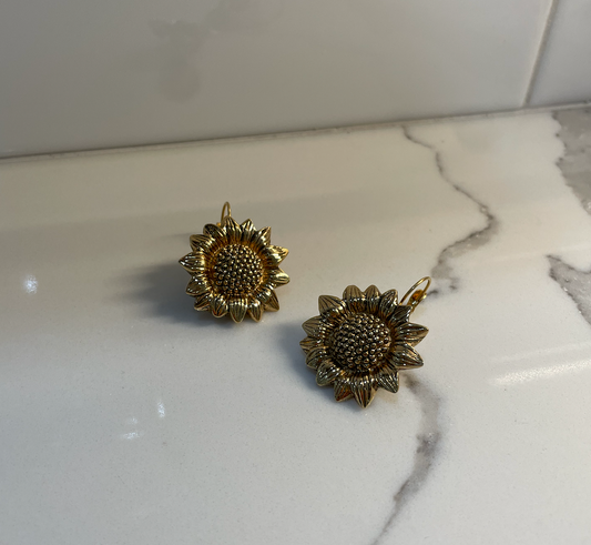 Vintage Costume Sunflowers Pierced Earrings