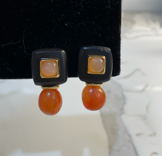 Navy and Orange Clip-on Gemstone Earrings