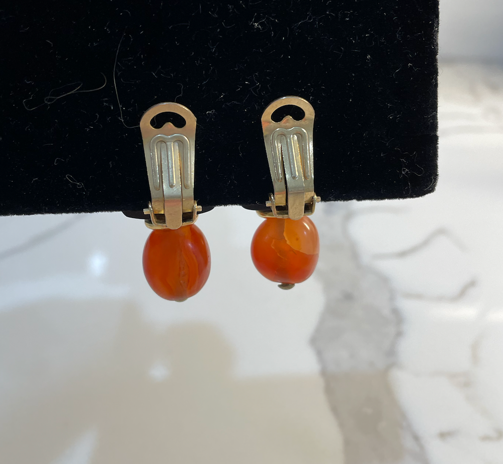 Gifting Estate Jewelry Navy and Orange Clip-on Gemstone Earrings