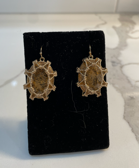 Vintage Stone and Gold Filagree Pierced Estate Earrings