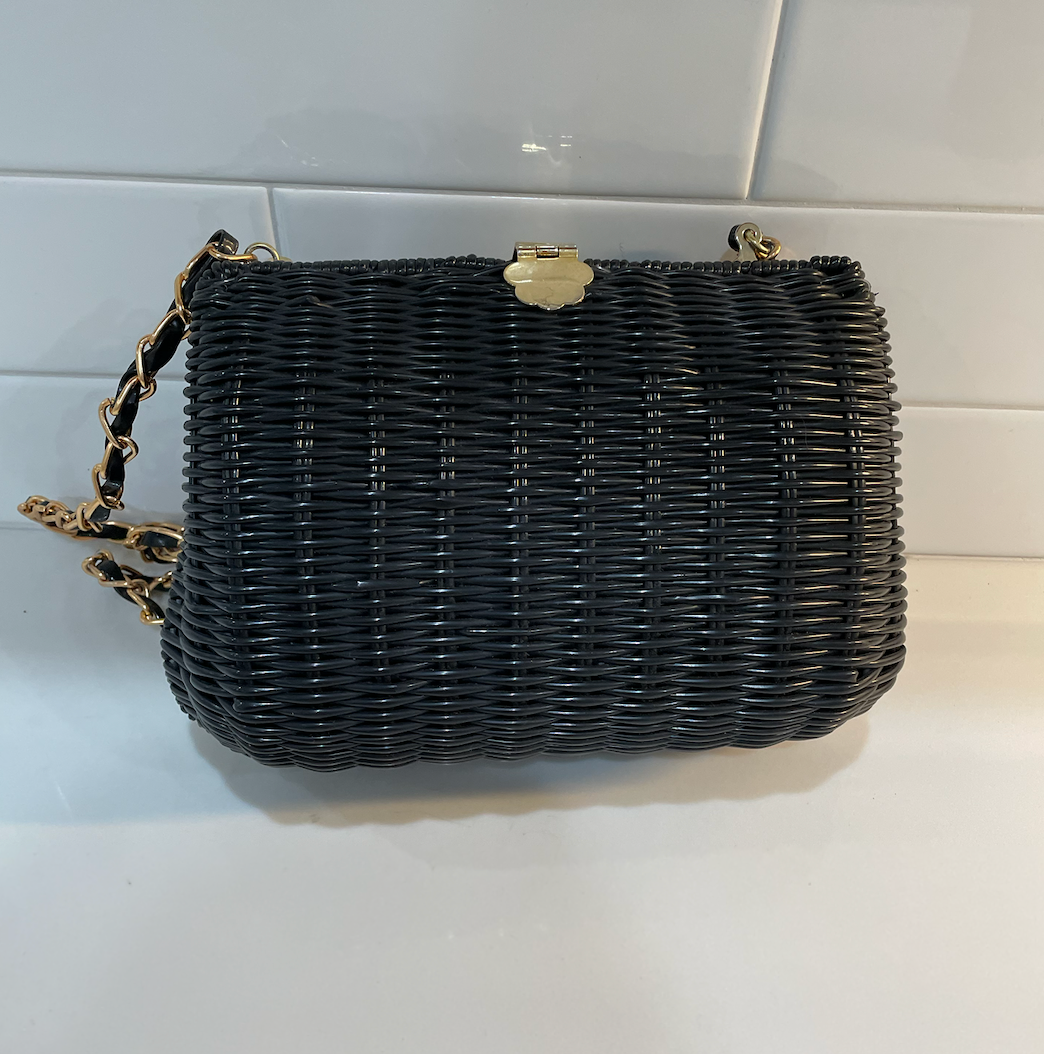 Gifting Vintage Magid Handbag Coated Black Wicker Crossbody Purse