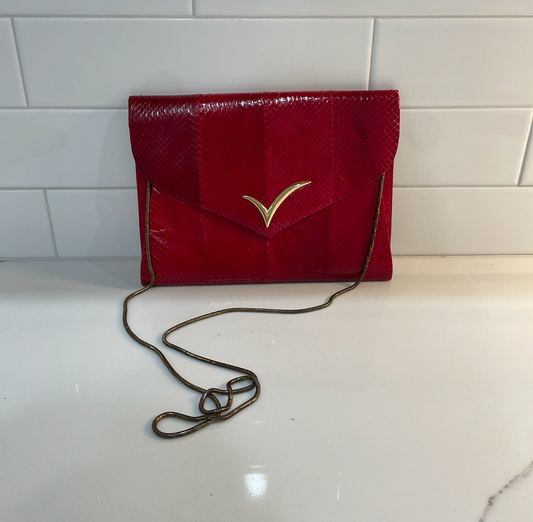 GIfting Vintage Estate Vanna White Handbag Red Snake Leather Purse