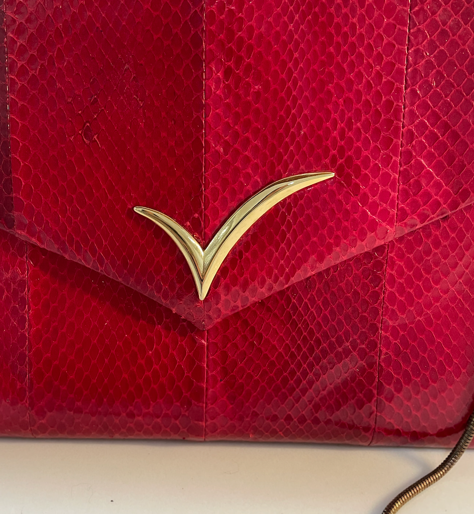 GIfting Vintage Estate Vanna White Handbag Red Snake Leather Purse